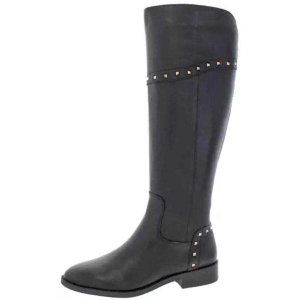 Marc Fisher Secalm R7741WC Women's Black Leather Studded Knee High Riding Boot 6